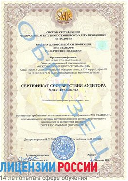Образец сертификата соответствия аудитора №ST.RU.EXP.00006191-3 Судак Сертификат ISO 50001